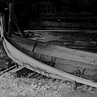 Traditional boat being built. Korsnäs in 1930.   Photographer: Valter W. Forsblom/Berndt J. Schauman.  Archive collection: The Society of Swedish Literature in Finland (SLS), sls.finna.fi SLS 405a_15